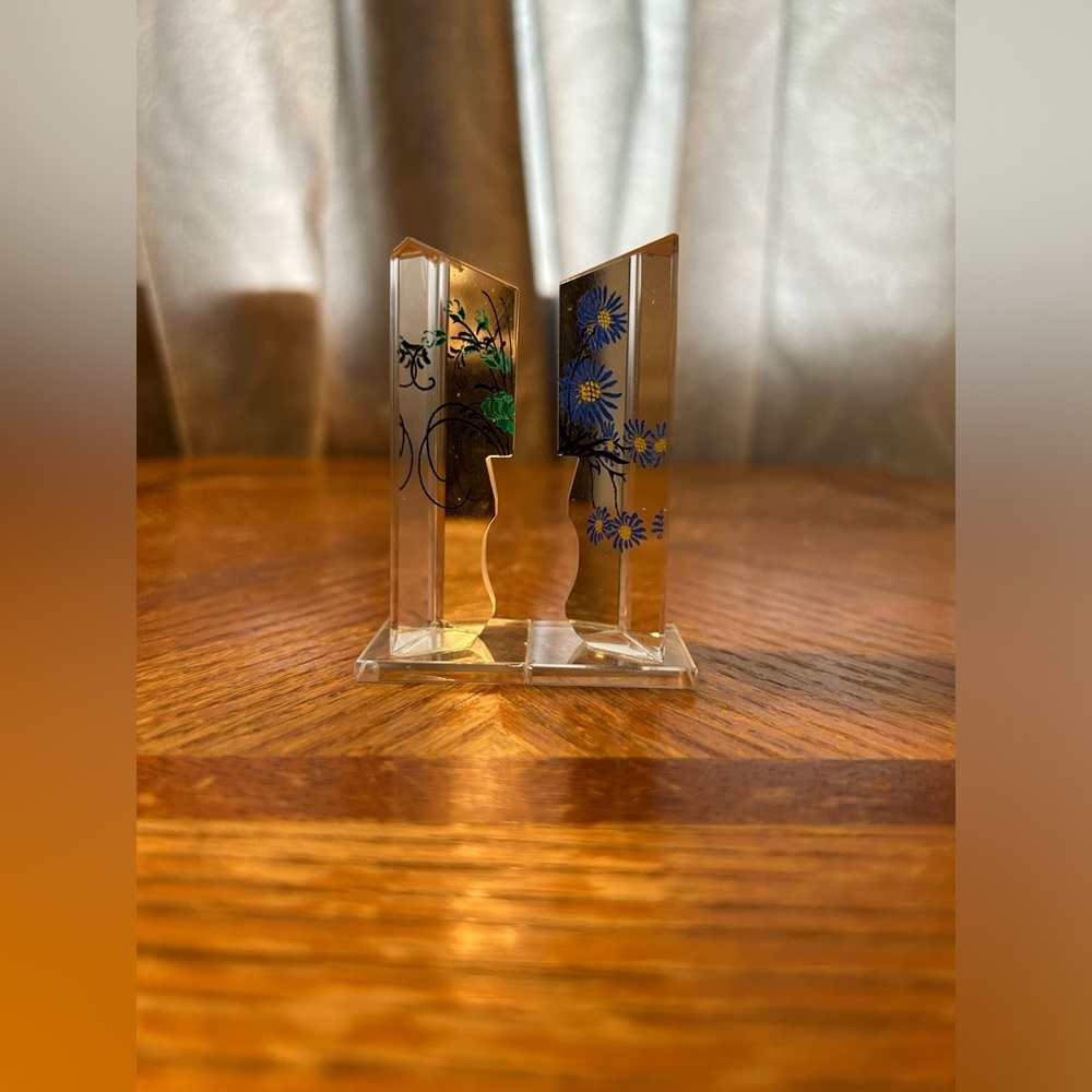 Etched Glass Prism Flower Vase Set